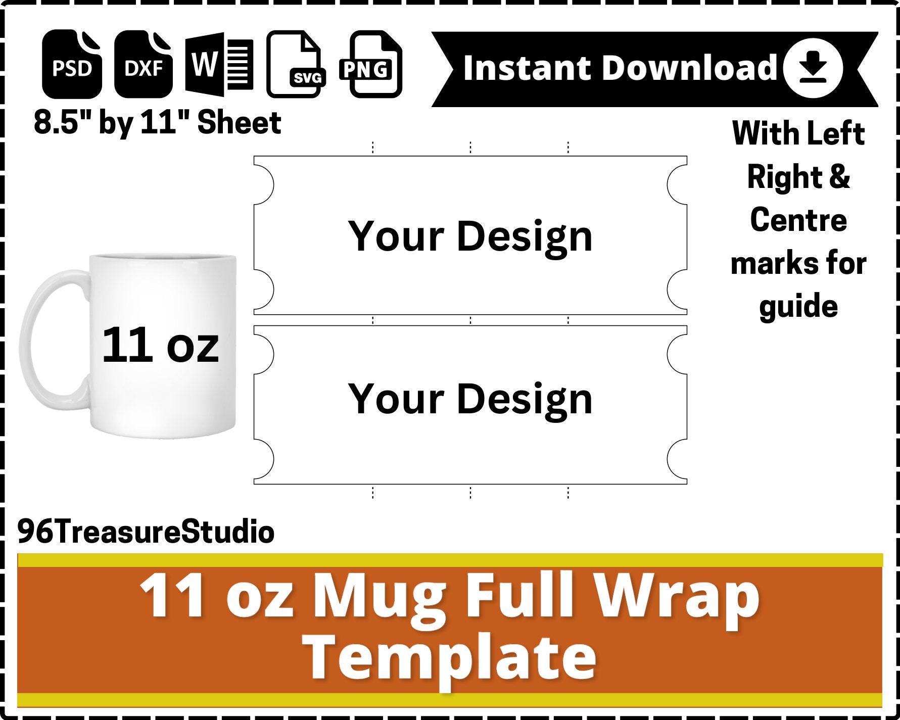 11 Oz & 15 Oz Mug Sublimation Template, Sublimation Templates for Mugs,  Template for Sublimation, Mug Full Wrap Template, Mug SVG Template 