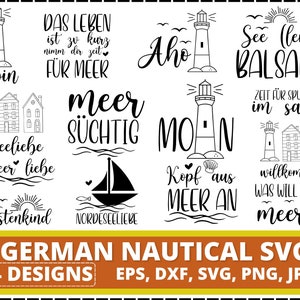 Pacchetto nautico tedesco, Plotterdatei Sommer SVG, Meer SVG Plotterdatei, Maritim SVG, Leuchtturm SVG, Möwen SVG, Heimat Hafen Svg, Ahoi Svg