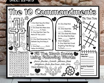 Ten Commandments Activity Placemat, Bible Coloring Page (Digital Download)