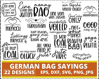 German Bag Sayings SVG Bundle, Bag sayings bundle svg, Cricut Silhouette Studio, jute bag plotting svg, One of the Jutes, pocket sayings svg