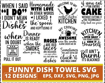 Paquete de SVG de toalla de cocina, SVG divertido de cocina, SVG con frases sobre toallas, citas sobre paños de cocina, SVG con agarraderas, cocina divertida, corte para Cricut, silueta