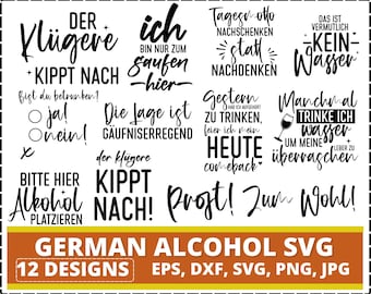 Plotterbestand gezegden alcoholbundel SVG PNG | Duitse plotterbestanden SVG-Png | Lasergesneden ontwerpen onderzetters | Bundel Duitse drinken Svg