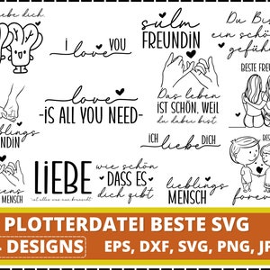 Freundschaft Liebe SVG-bundel | Citaat Ich liebe dich | Best Friends-handlijntekeningen | Lieblingsmensch-clipart | Love German Cricut-bestand