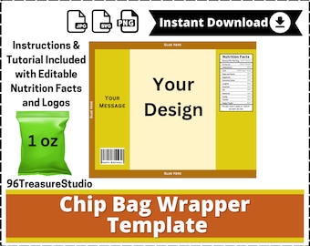 Editable Chip Bag Template, Printable Party Favor (Canva)