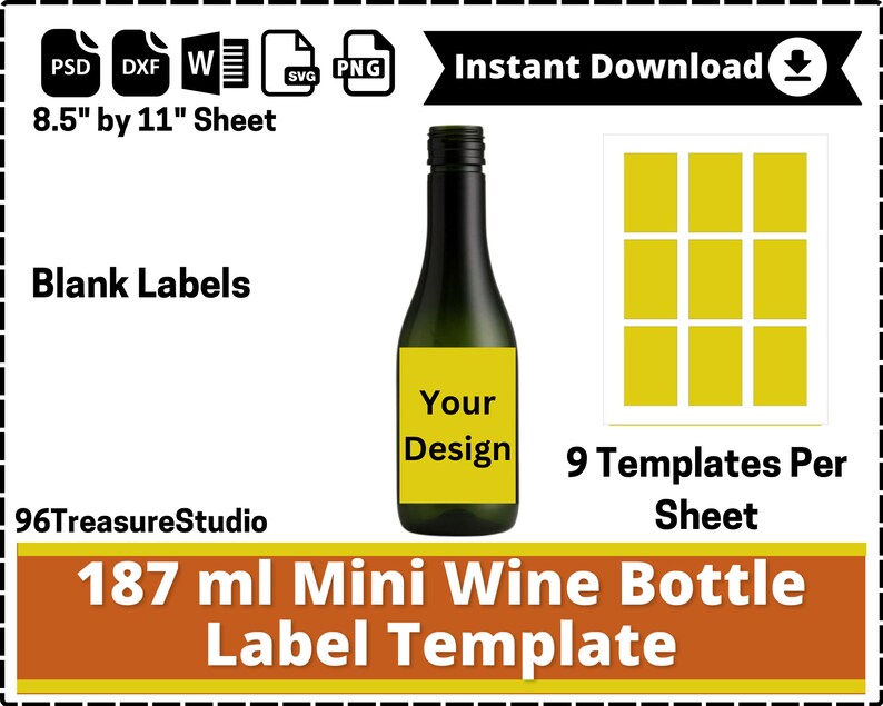 187ml Wine Label Template, Mini Wine Bottle Label, Wine Label Svg, Wine Bottle Tag, DIY Wine ...