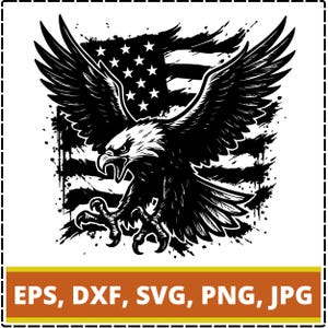 飛翔する鷲の米国旗 SVG、愛国的なクリップアート、独立記念日デザイン（デジタルダウンロード）