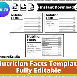Nutrition Facts | Editable Nutrition Label | Nutritional SVG PNG Clip Art | Custom Nutritional Facts Template | Nutrition Template | Canva