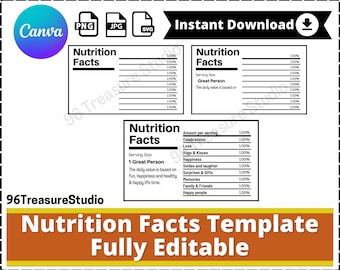 Editable Nutrition Label Template | Canva SVG PNG JPEG (Digital File)