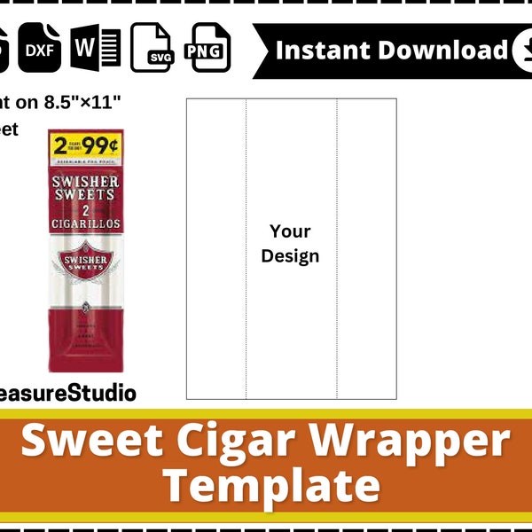 Sweet Cigar Wrapper Template, SVG, DXF, Canva, Ms Word Docx, Png, Psd, 8.5"x11" sheet, Printable