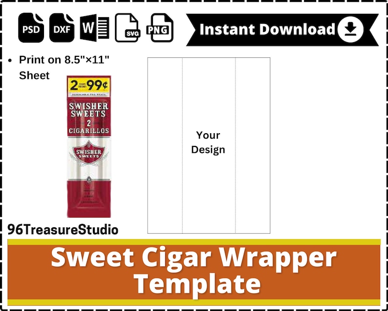 Sweet Cigar Wrapper Template, SVG, DXF, Canva, Ms Word Docx, Png, Psd