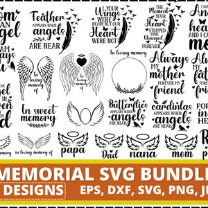 Paquete SVG conmemorativo, svg en memoria amorosa, archivos de corte svg de recuerdo, RIP Angel Wings SVG, svg de pérdida de simpatía, svg de cita funeraria, svg de cielo