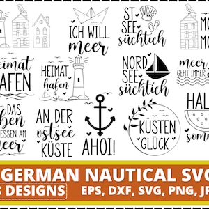 Lot Deutsches Nautik SVG | Clipart maritime | Conception Anker Steuerrad | Voir les limes coupées Abenteuer | Cricut & Silhouette Datei