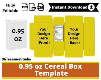 Modèle de boîte de céréales, modèle d'emballage de céréales, Mini boîte de céréales Canva, PNG, SVG, JPG 8,5 x 11 feuille