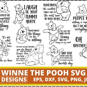 Paquete SVG con citas de osos / Citas clásicas de Winnie the Pooh / Dichos inspiradores de osos / Archivos SVG de citas de libros para Cricut / Descarga digital