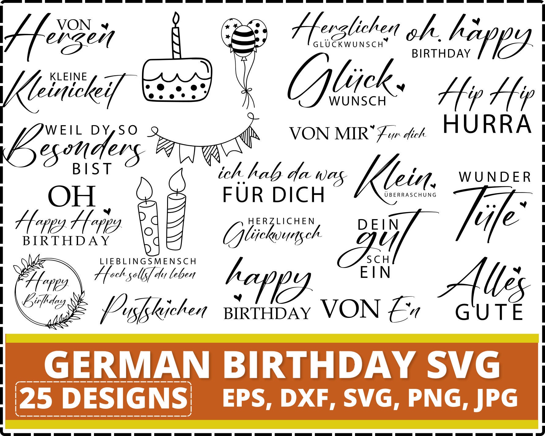 German Birthday Plotter File Bundle svg - Birthday Sayings German - Birthday Cricut Silhouette - Birthday Lettering, german plotter files