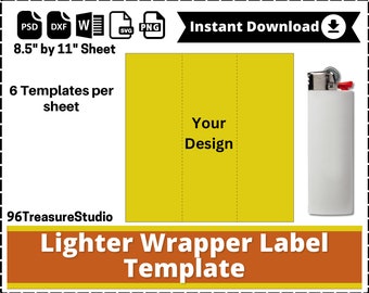 Lighter label Template, Lighter wrapper Template, Sublimation Template, SVG, DXF, Ms word Docx, Png, PSD, 8.5"x11" sheet, Printable