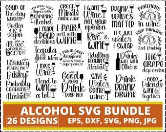 Funny Alcohol Quotes SVG Bundle, Drinking Humor Cut Files