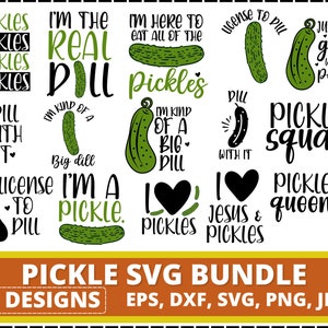 Pacchetto di divertenti sottaceti in formato SVG, Dill with it in formato PNG, Clipart "I Love Pickle", Citazioni sui sottaceti in formato SVG per Cricut Silhouette, Maglietta per gli amanti dei sottaceti
