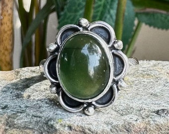 Green Jade Oval Shape 925 Silver Ring, Green Jade Cabochon Gemstone Ring, Birthstone Ring, Genuine Ring, Delicate Ring, Mother day Gift