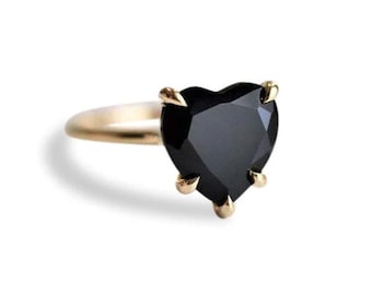 Heart Cut Black Onyx solitaire Ring, 925 Sterling Silver ring, 14k Gold Engagement Ring, Minimalist Ring, July Birthstone, Mother day gift