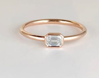 Emerald Cut Moissanite 925 Sterling Silver Ring, 9k/14k/18k Rose Gold Ring, Promise Ring, April's birthstone, Anniversary Ring, Gift for her