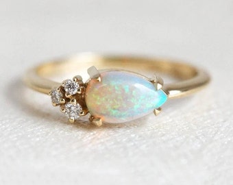 Opal And Moissanite ring In 925 Sterling Silver, October Birthstone, Engagement Ring, 14k Gold Wedding Ring, Bridal Ring, Mother day Gift