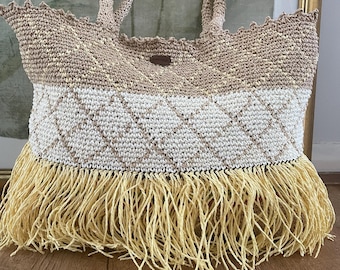 Handgemaakte gehaakte draagtas, boho-schoudertas, zomerstrandtas