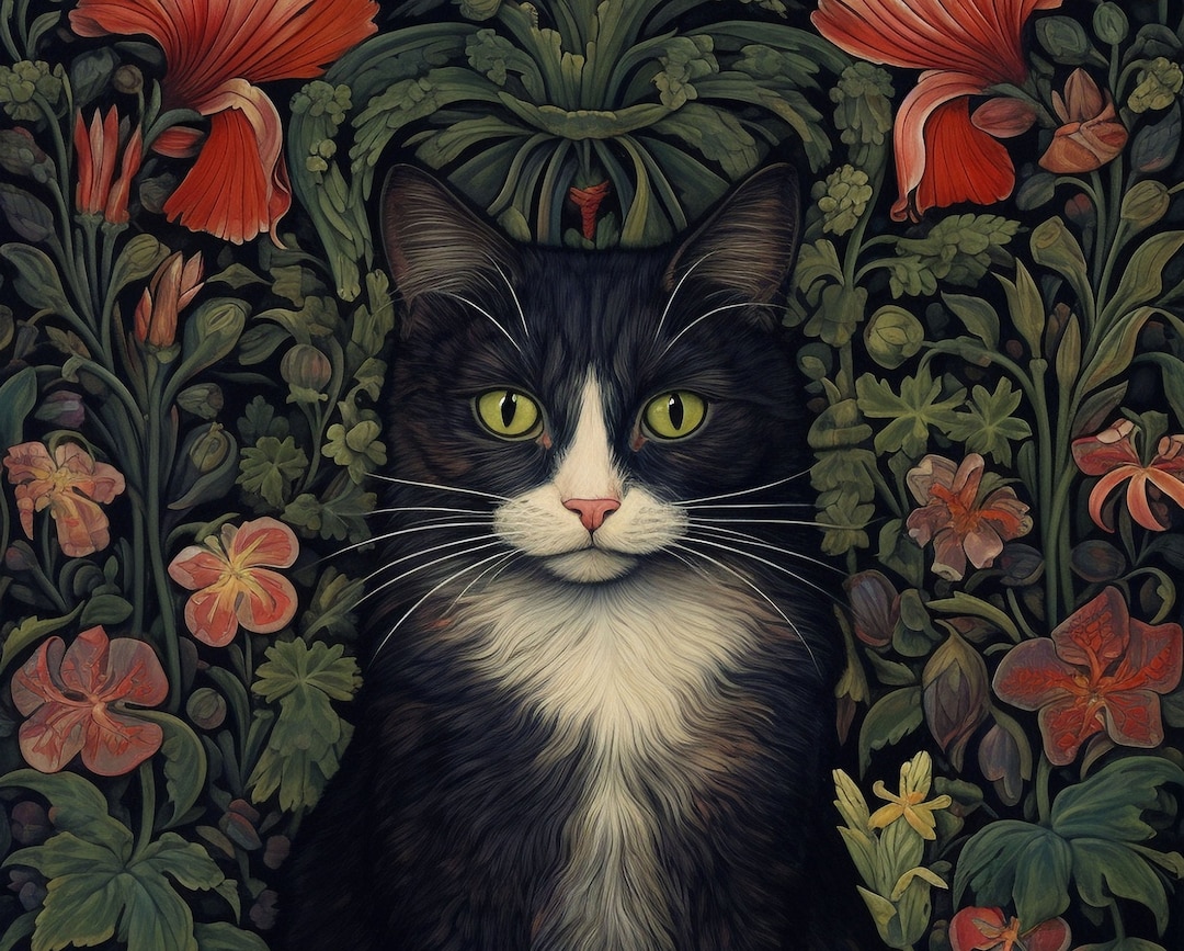 William Morris Inspired Printable Cat Wall Art Print. Cat Gifts ...