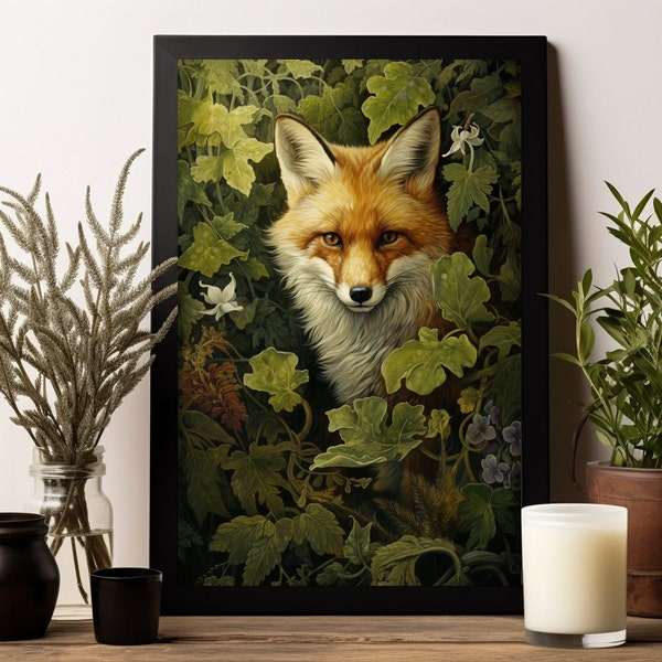 Red Fox Spirit Art Printable. Cozy Cottage Kitchen Wall Art Cottagecore Decor Woodland Animal Print Instant Download, Magic Forest Animal