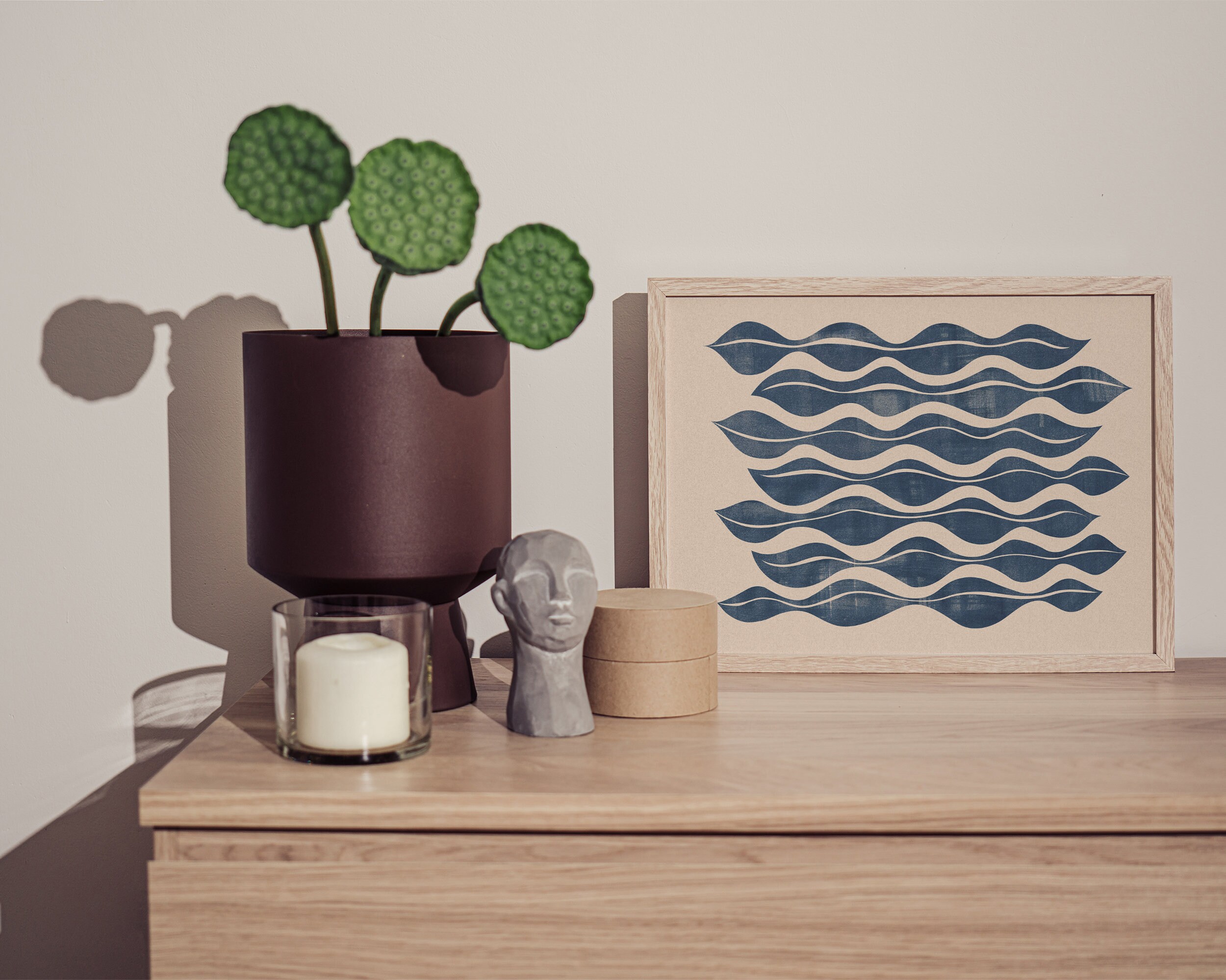 Navy Blue Botanical Wall Art Printable Minimalist Wall Art Etsy