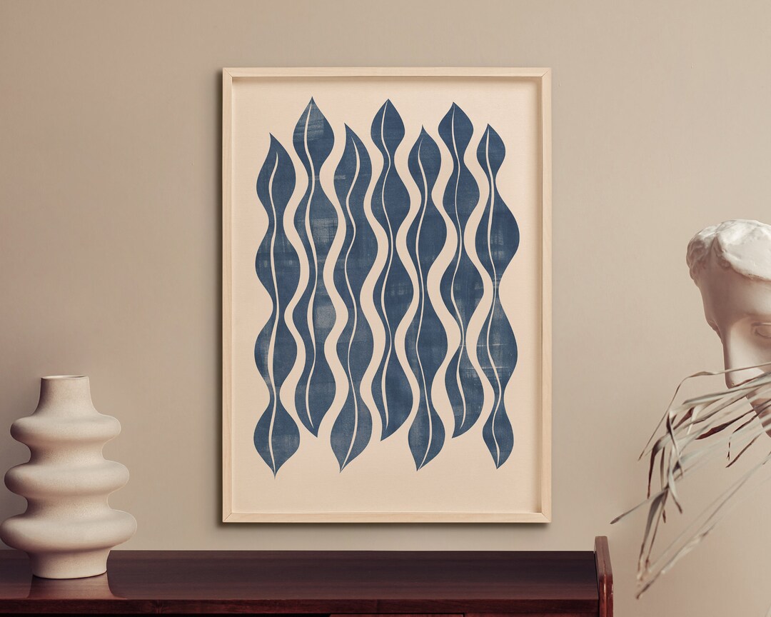 Navy Blue Botanical Wall Art Printable Minimalist Wall Art Etsy