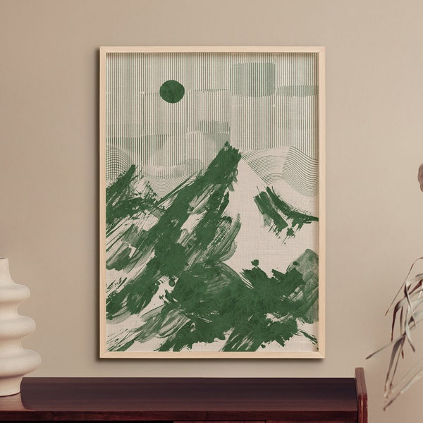 Dark Green Mountain Wall Art Printable, Downloadable Decorative Mountaineer Wallart, Digital Modern Abstract Artprint Home Decor,