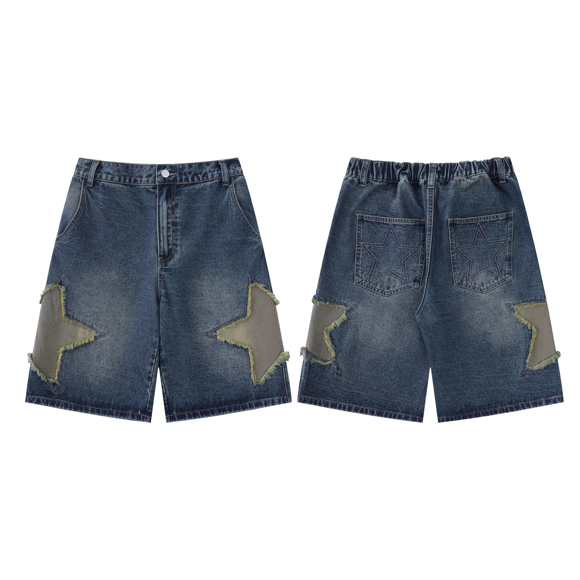 Buy Star Y2k Denim Shorts Washed Vintage Jort Y2k Baggy Jeans Y2k ...