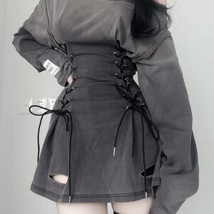 Fairycore Grunge Gothic Corset Dress Long Sleeve Knitted Mini - Etsy