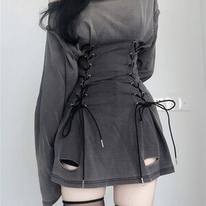 Fairycore Grunge Gothic Corset Dress Long Sleeve Knitted Mini - Etsy