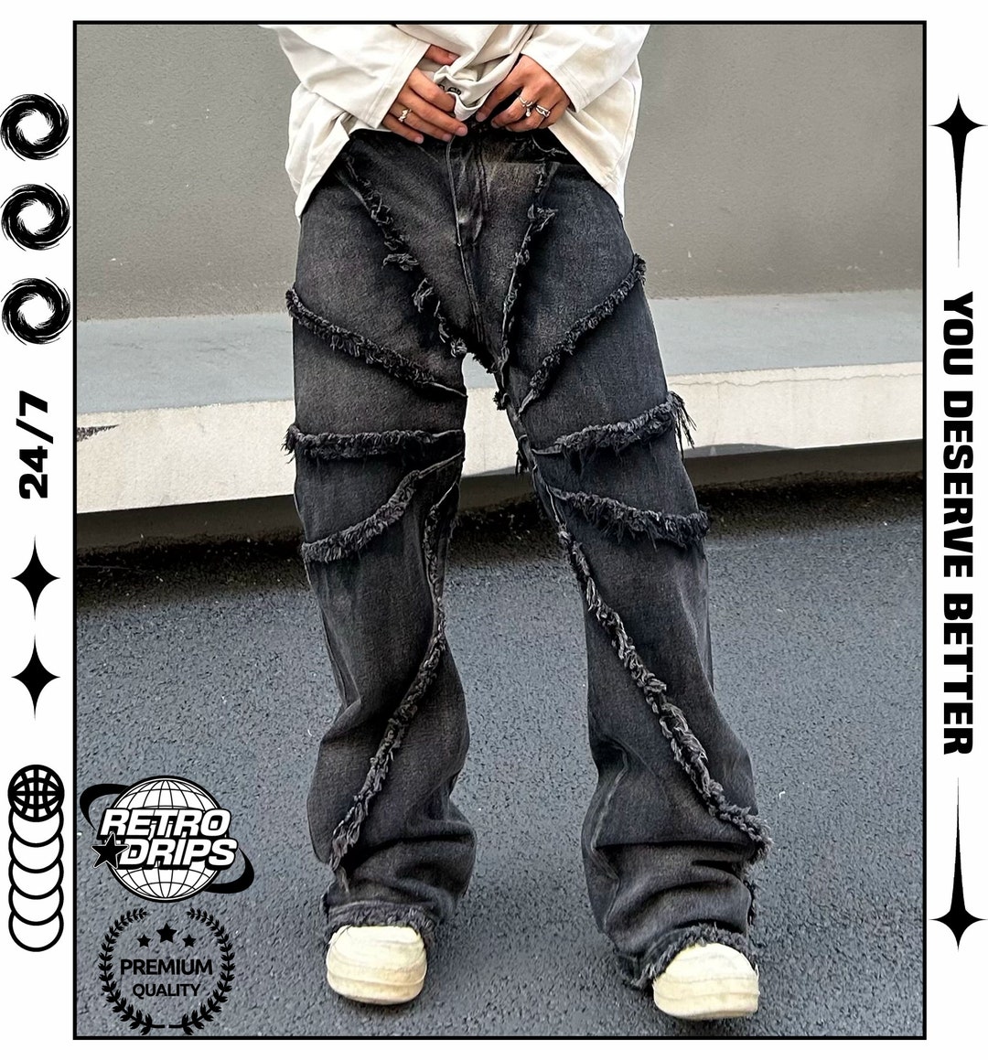 Distressed Opium Jeans Black Streetwear Pants Gothic Baggy - Etsy