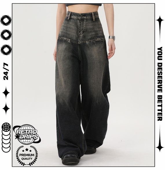 Women Y2k Baggy Wide Leg High Waist Vintage Patchwork Jeans Ripped Cargo  Pants 2023 Spring Autumn Denim Pants New Streetwear