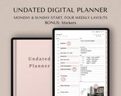 Digital Planner Undated, iPad & Android Planner with Stickers, Daily Weekly Monthly Journal for 2026