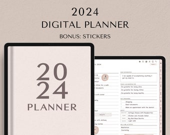 2024 datierter Digitaler Planer, 2024 Planer, iPad Planer, Good Notes Planer, Täglicher Wochenplaner, Hyperlink Minimalistischer Self-Care Planer