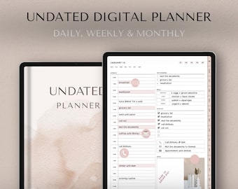 Undated Digital Planner, Minimalist iPad Planner, Daily Planner, Weekly and Monthly Goodnotes Planner, Digital Agenda, Notability Planner