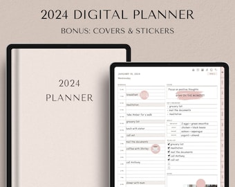 2024 Digital Planner, 2024 Goodnotes Planner, Dated Digital Planner, Portrait Daily Planner, Weekly and Monthly Planner, iPad Planner