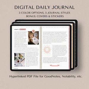 Journal quotidien numérique, journal numérique, journal Goodnotes, journal numérique numérique, journal iPad, journal avec liens hypertexte, journal à pointillé Notability image 1
