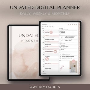 Undated Digital Planner, Minimalist iPad Planner, Daily Planner, Weekly and Monthly Goodnotes Planner, Digital Agenda, Notability Planner