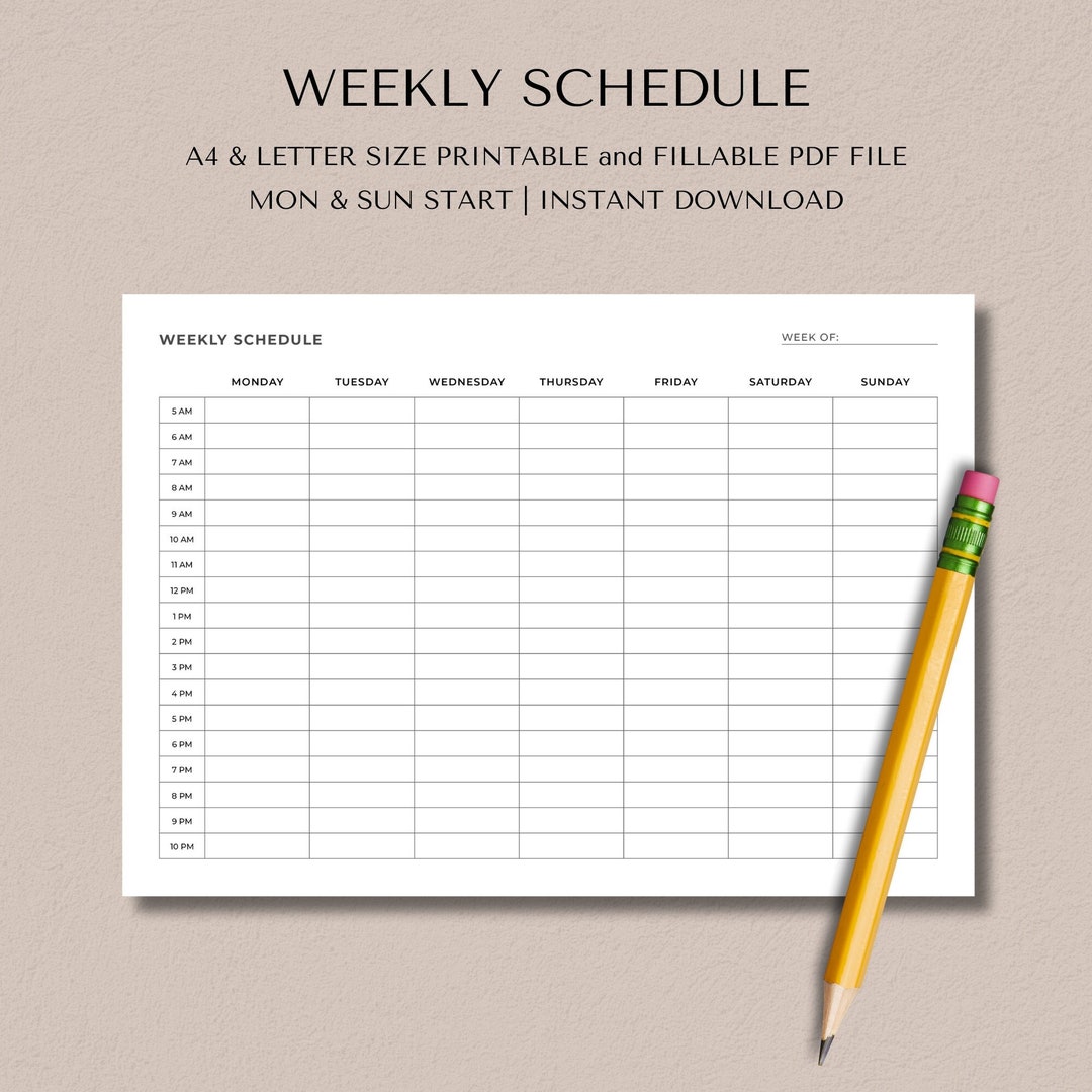 Printable Weekly Schedule Template Weekly Task Planner Printable