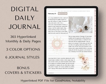 Digital Daily Journal Pages, Digital Journal, Goodnotes Journal, iPad Journal, Blank Journal, Digital Diary, Digital Journal with Hyperlinks