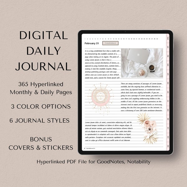 Digital Daily Journal Pages, Digital Journal, Goodnotes Journal, iPad Journal, Blank Journal, Digital Diary, Digital Journal with Hyperlinks