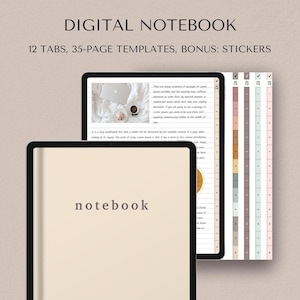 Hyperlinked Digital Notebook: 12 Tabs, 35 Page Templates (PDF)