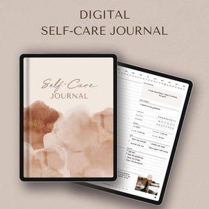 May include: Digital self-care journal with a watercolor background and a daily planner section. The journal includes sections for daily affirmations, gratitude, meal planning, and to-do lists.