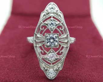 Art deco 1cts diamond engagement ring, vintage filigree ring, long finger ring, antique jewelry ring for women, estate ring for womens