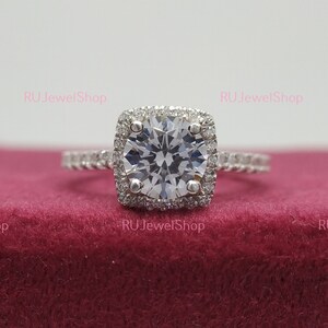 1.8 CT Round Halo Moissanite Engagement Ring, Diamond Halo Ring, Round Cut Moissanite Ring, Promise Ring, Wedding Ring 14K White Gold Ring